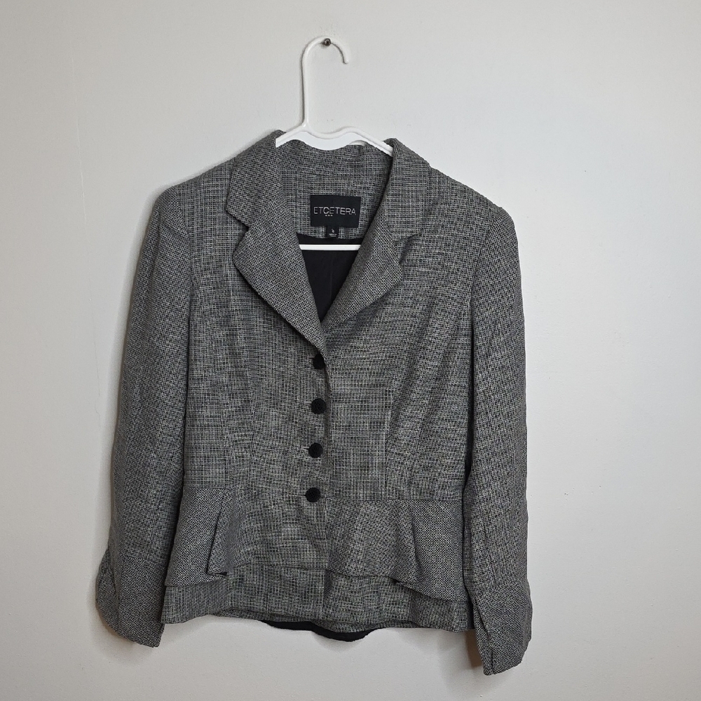 Etcetera Women's Black and White Checkered Peplum Blazer Size 6